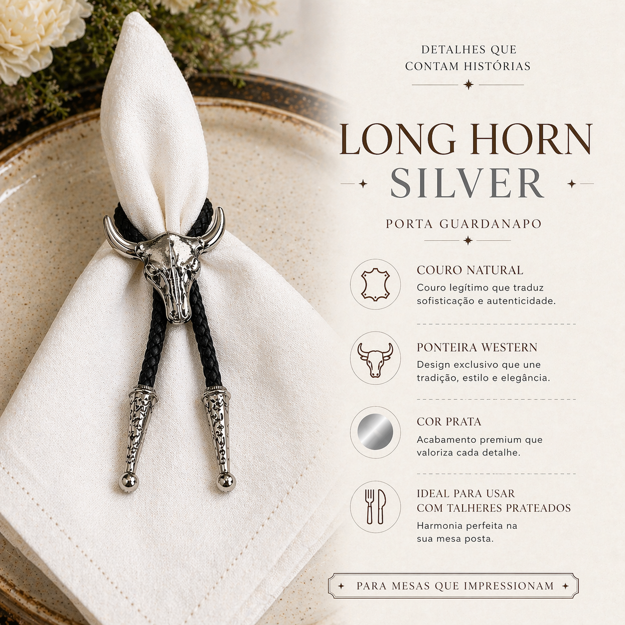 Porta Guardanapo Long Horn Silver