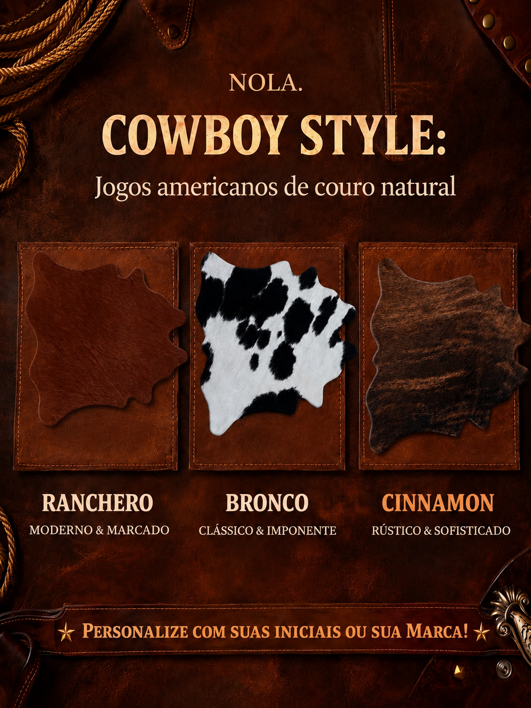Lugar americano couro natural modelo Ranch