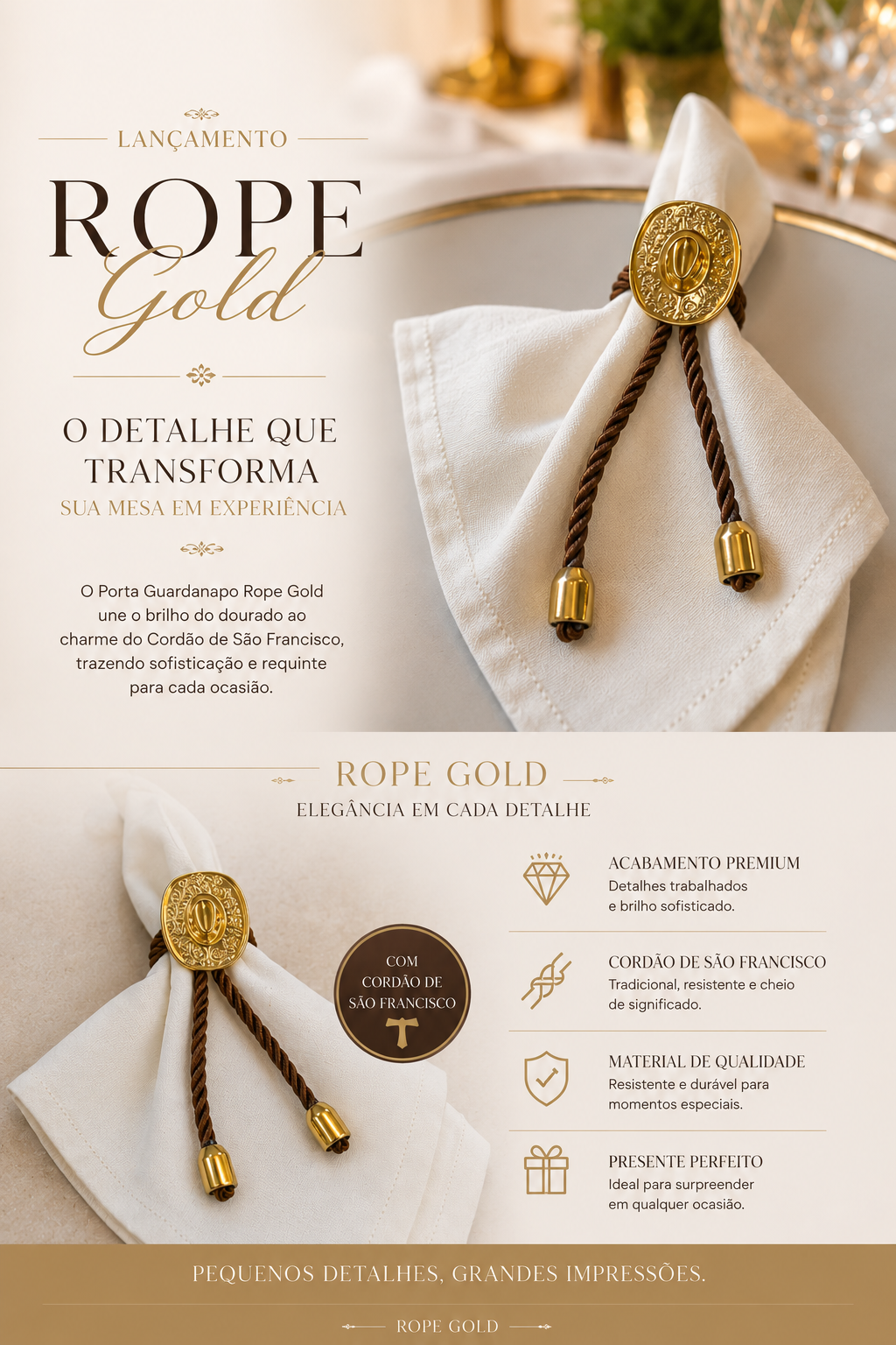 Porta Guardanapo Rope Gold