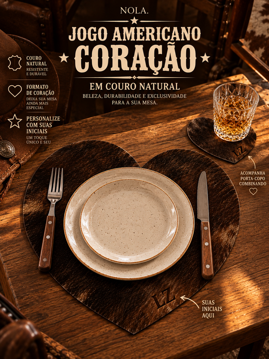 Lugar americano couro natural Coração- The Lover